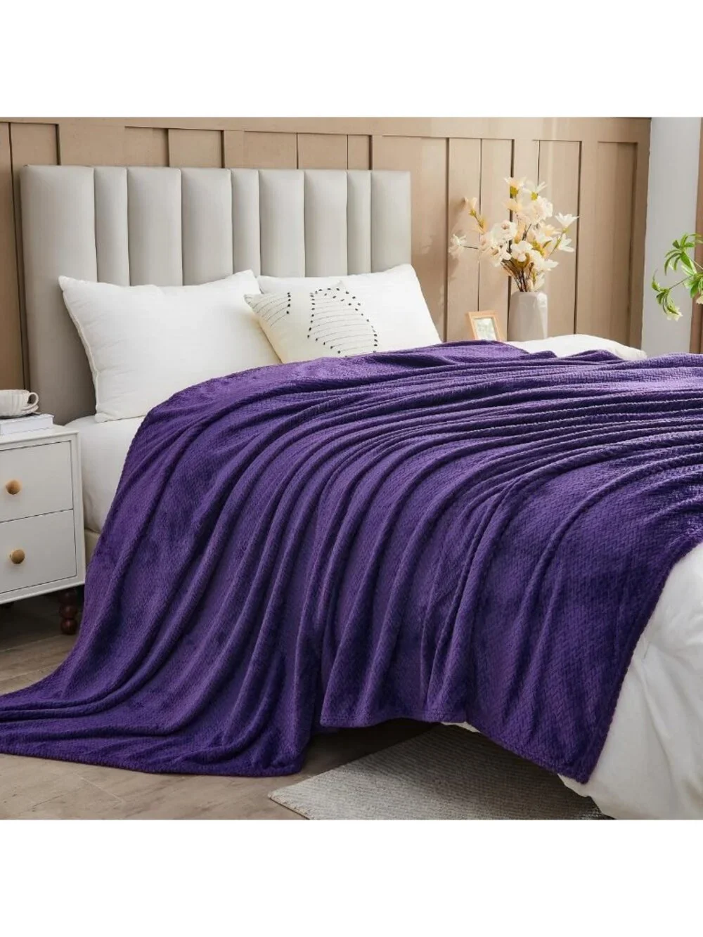 Cozy Dark Purple Soft Throw Blanket - Silky Flannel Fleece, Lightweight, All